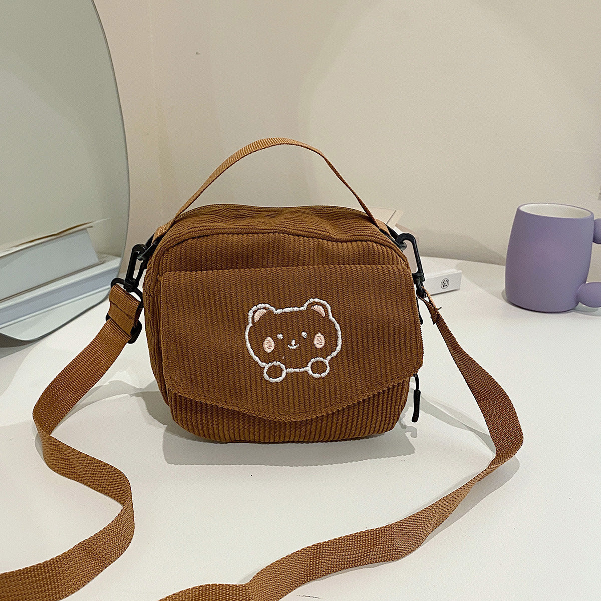 Cute Mori Corduroy Cartoon Canvas Niche Women's Shoulder Bag