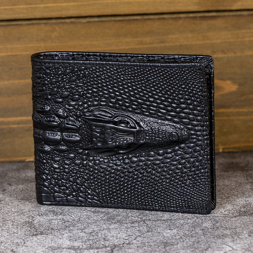 Embossed Leather For Man Horizontal Vertical Crocodile Head Textured Men's Wallet