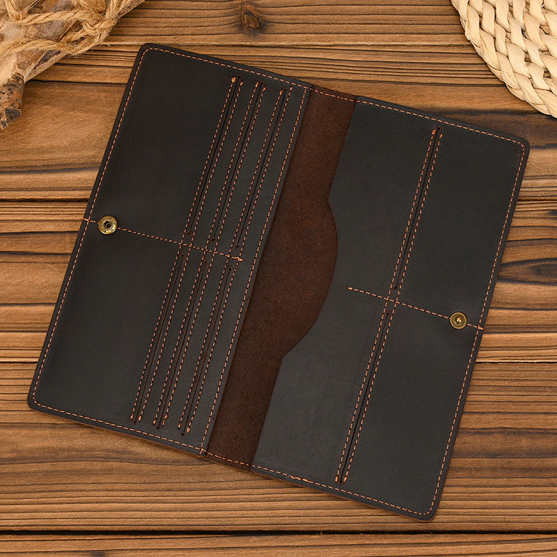 Men's Retro Crazy Horse Leather Full Long Cowhide Men's Wallet