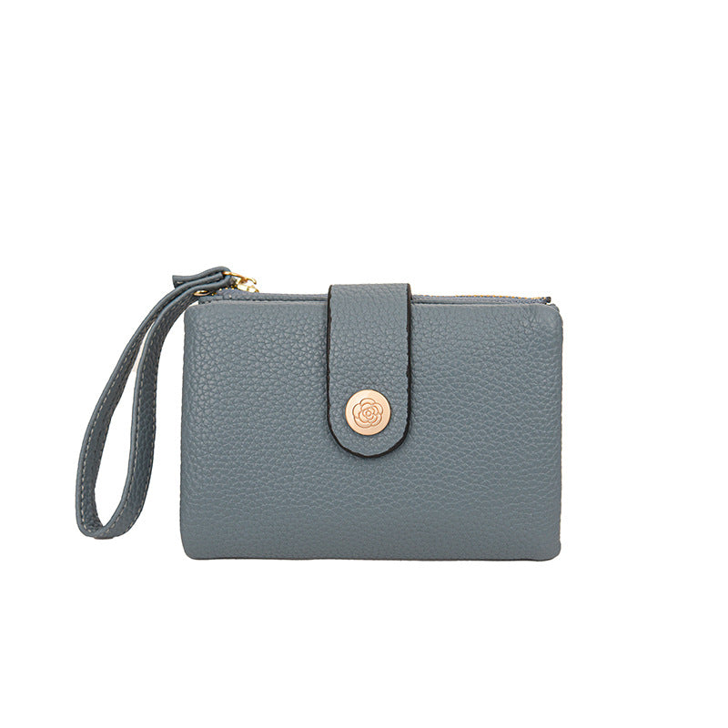 Women's Litchi Pattern Solid Color Thin Short Ladies Wallet