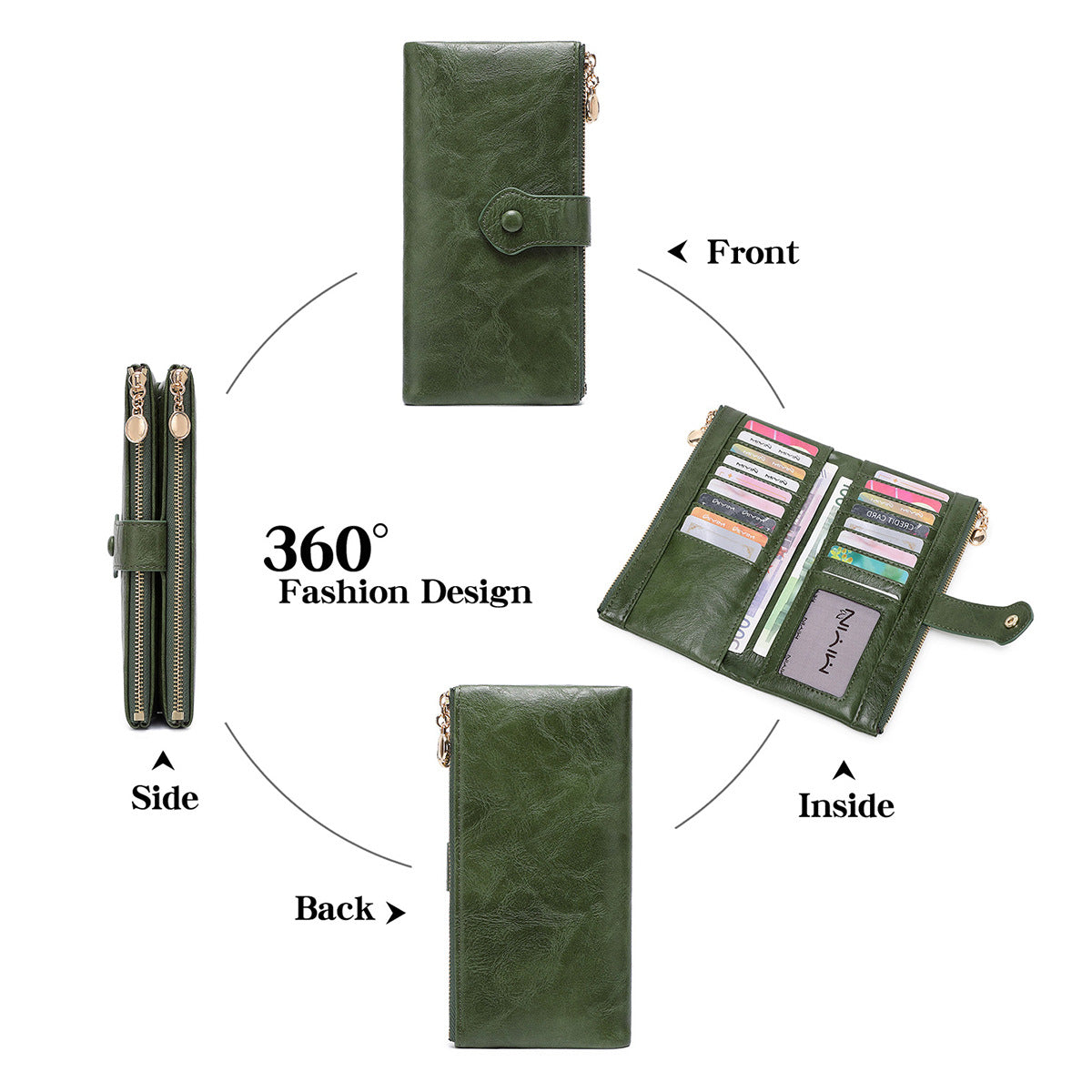Women's Double Fold Long Simple Large Capacity Zip Multifunctional Buckle