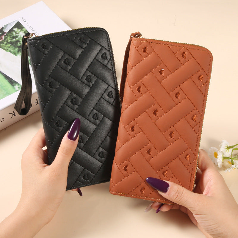 Women's Large Capacity Single Zipper Embroidered Multiple Ladies Wallet