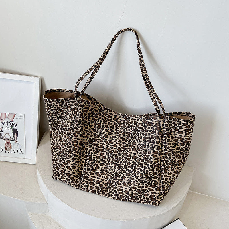 Women's Canvas Korean Style Large Capacity Leopard Print Cloth Commuter Bags