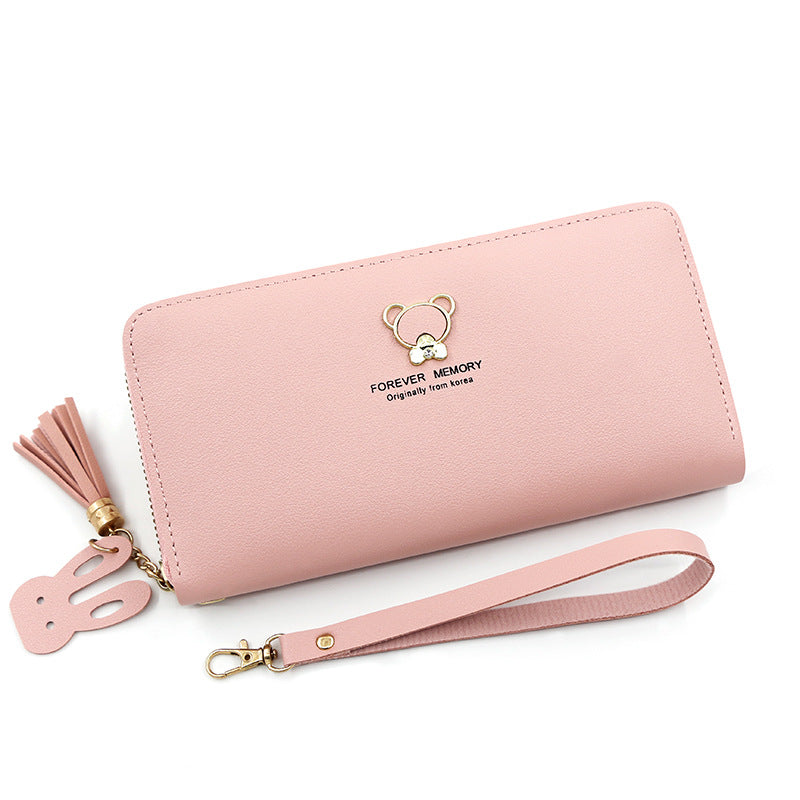 Women's Simple Bear Long Zipper Clutch Mobile Ladies Wallet