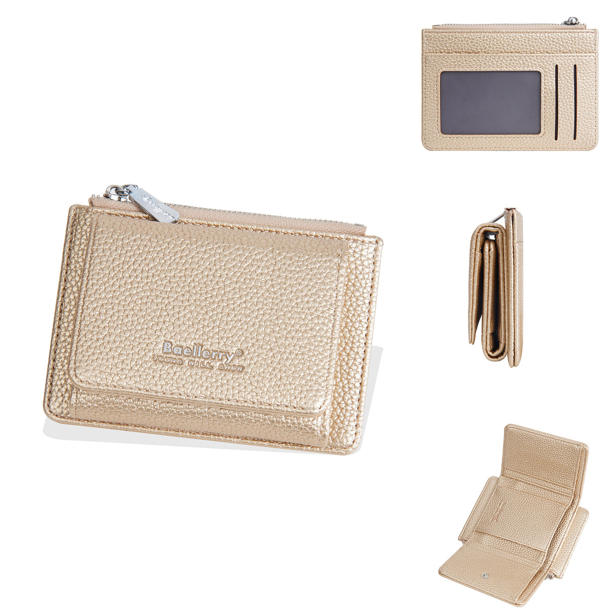 Women's High-grade Lychee Pattern Zipper Niche Tri Card Holder