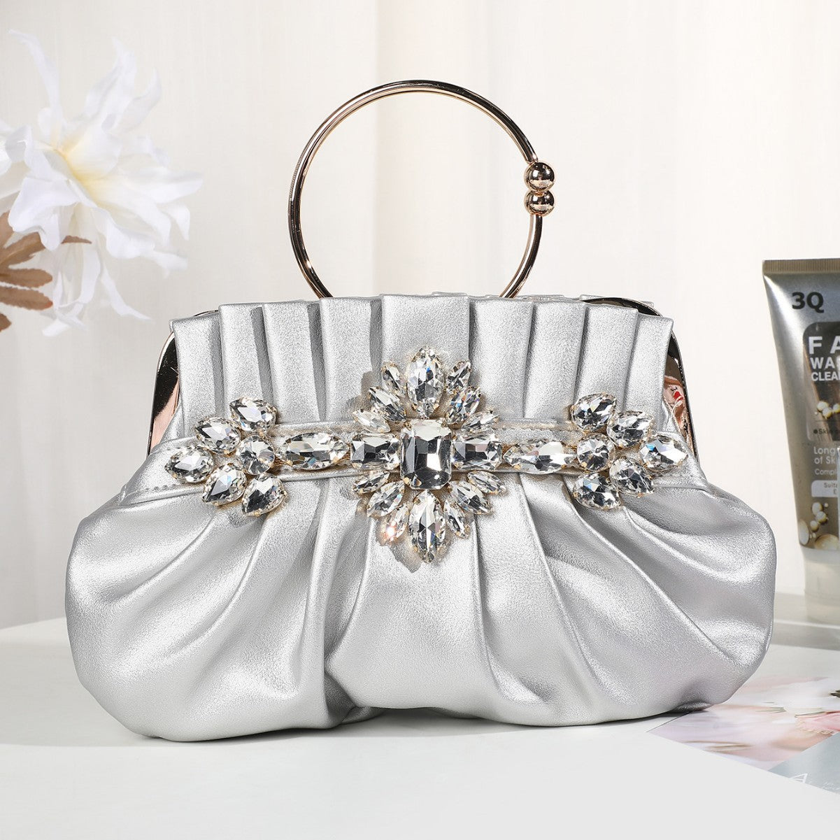 Refined Rhinestone Dinner Pleated Hollow Design Evening Bags