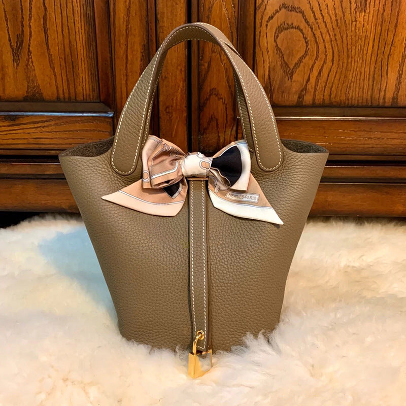 Women's Genuine Leather Vegetable Basket Bride Litchi Grain Bags