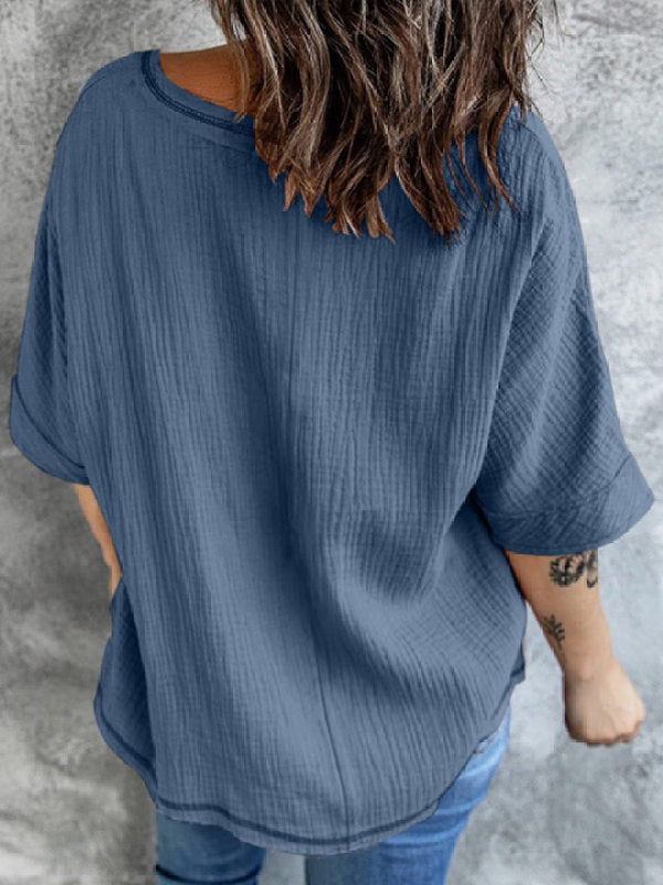 Summer Solid Color Loose Casual Sleeve Blouses
