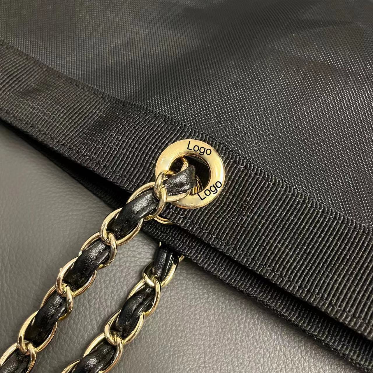 Women's Counter Nylon Screen Net Chain Black Tote Bags