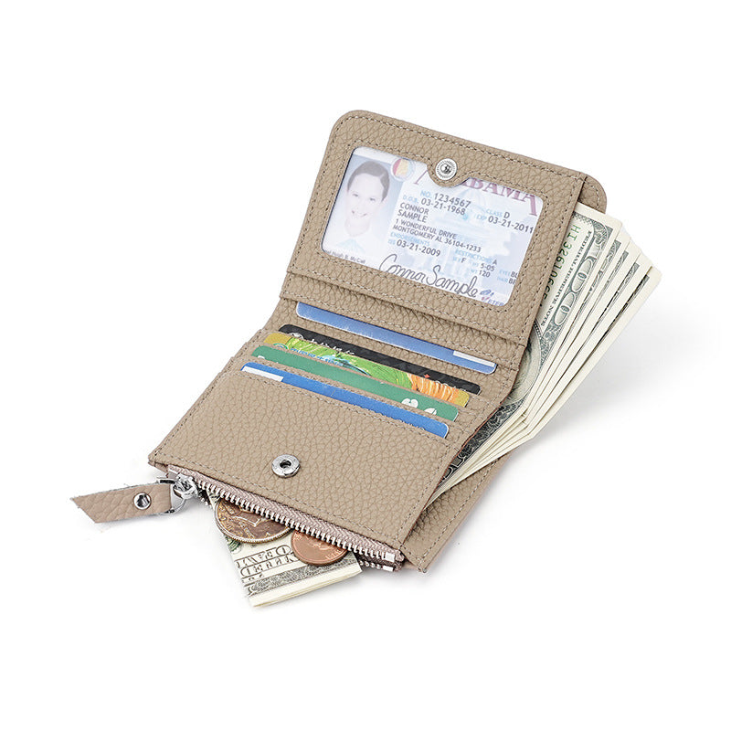Women's First Layer Cowhide Multiple Slots Scanning Short Purses