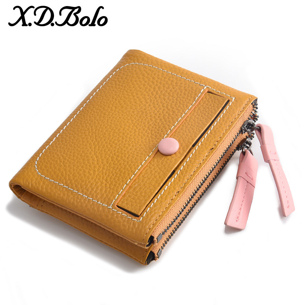 Women's Fashion Short Zip Cowhide Korean Style Ladies Wallets