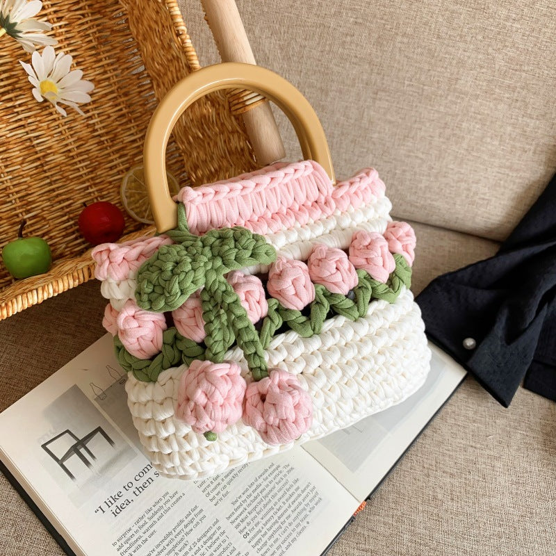 Tulip Hand-woven Homemade Strip Thread Material Finished For Women's Handbag