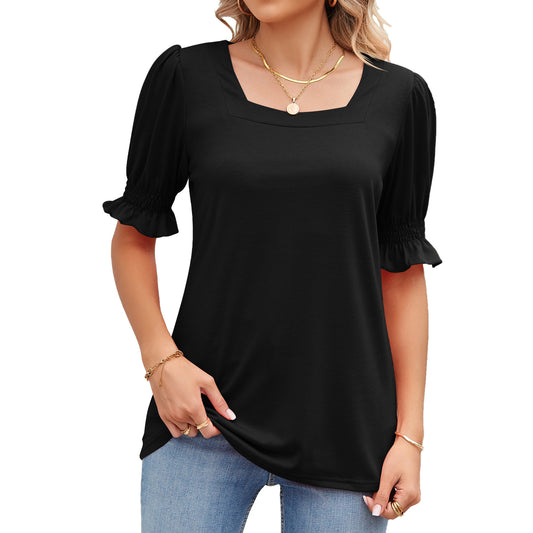 Summer Solid Color Square Collar Princess Blouses
