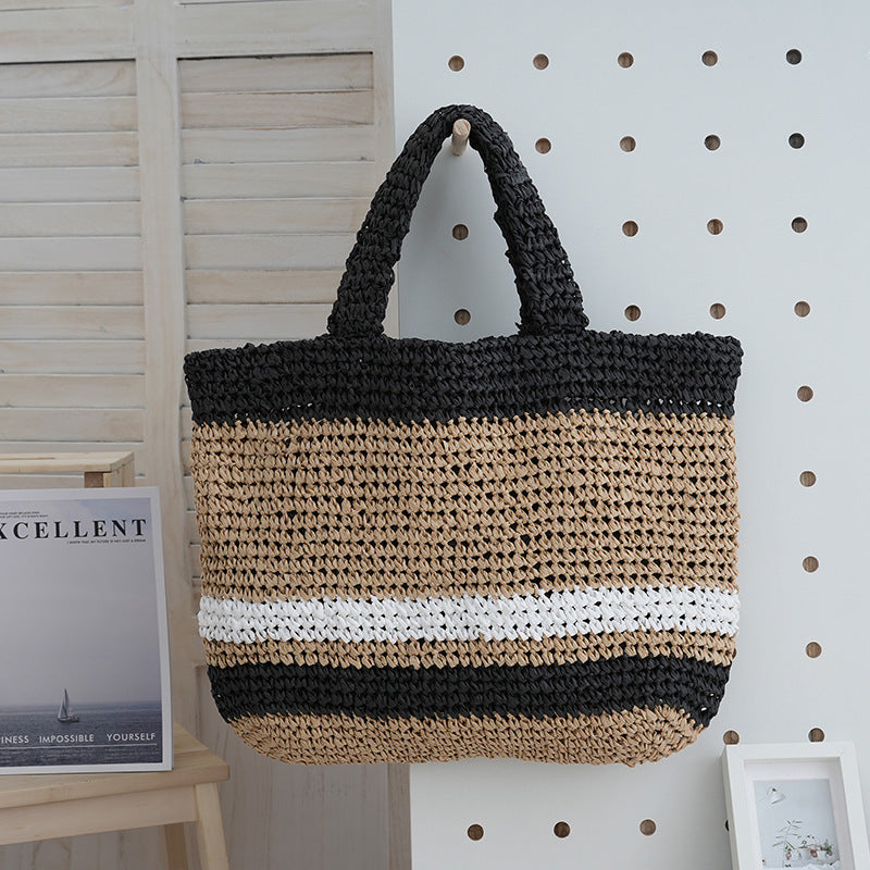 Vertical Stripes Hand-woven Letter Embroidery Fashion Woven Women's Shoulder Bag