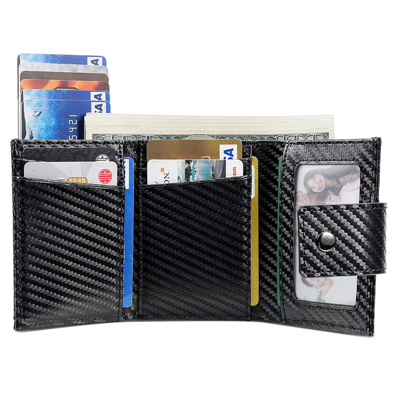 Men's Crazy Horse Leather Automatic Carbon Fiber Card Holder