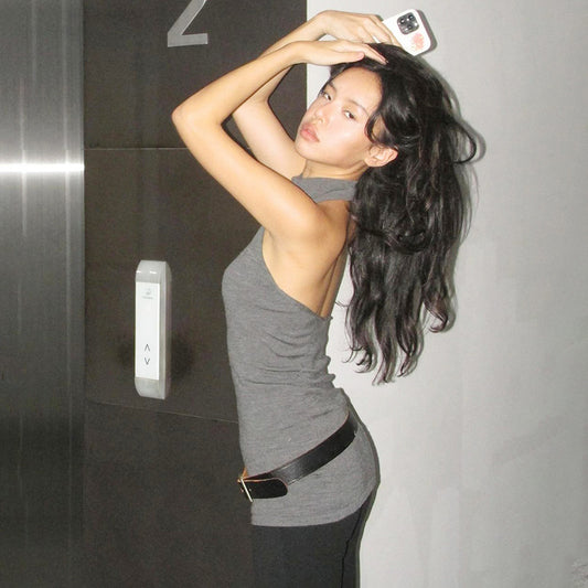 Women's Color Halter Backless Mid-length Turtleneck Knitting Simple Tops