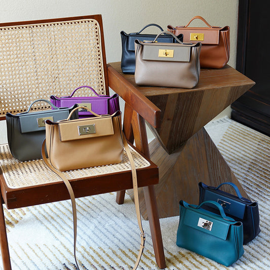 Women's Versatile Genuine Leather Cowhide Kelly Handbags