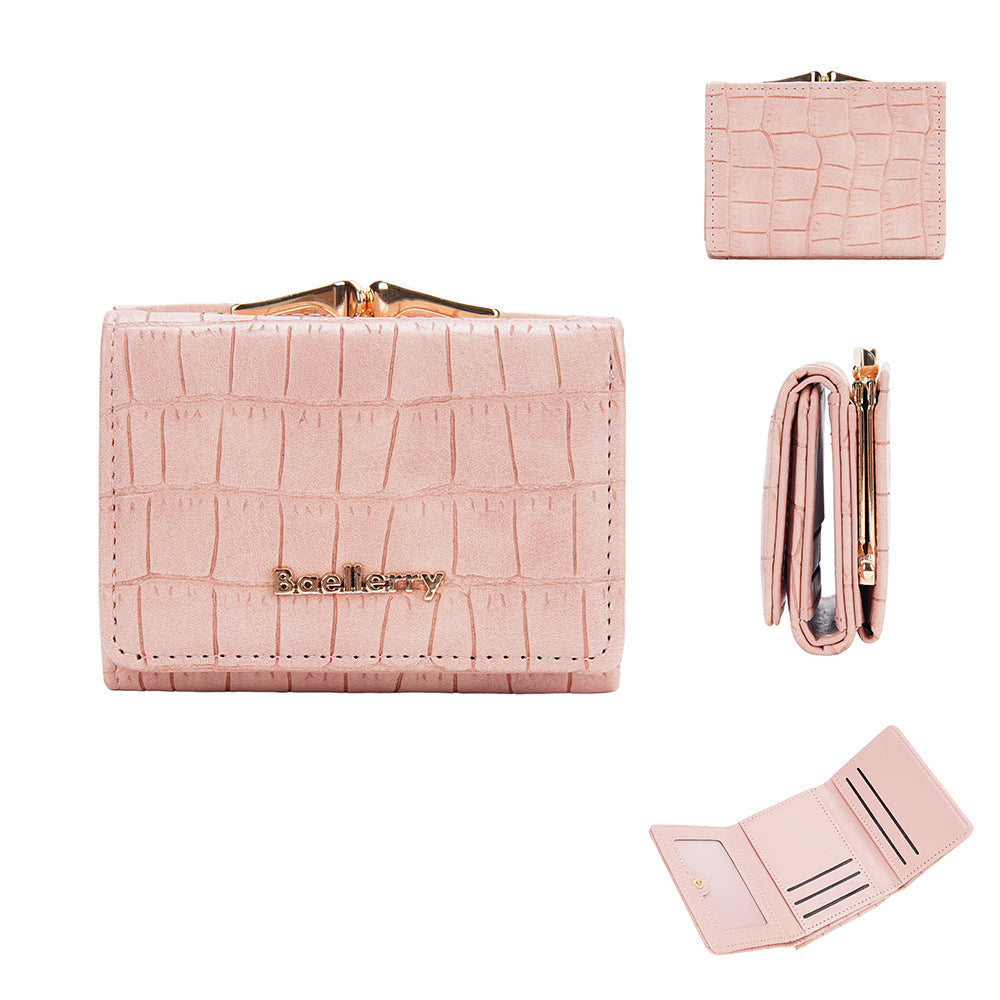 Women's Short Korean Style Stone Pattern Three Fold Ladies Wallet