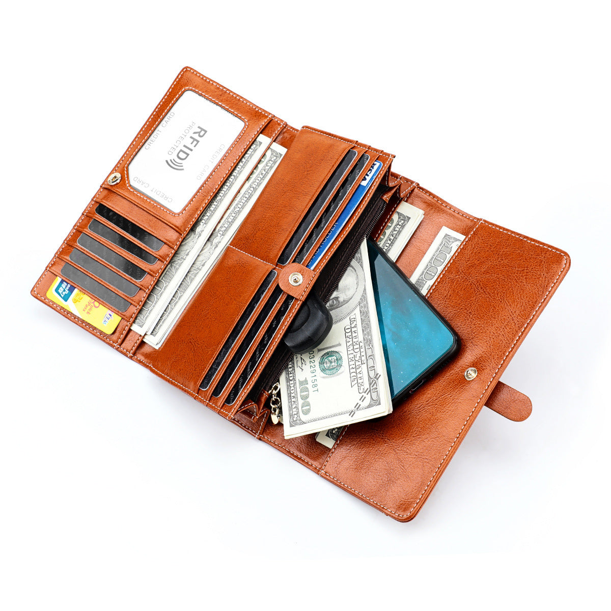 Women's & Men's & Leather Retro Long Cowhide Multiple Card Holder