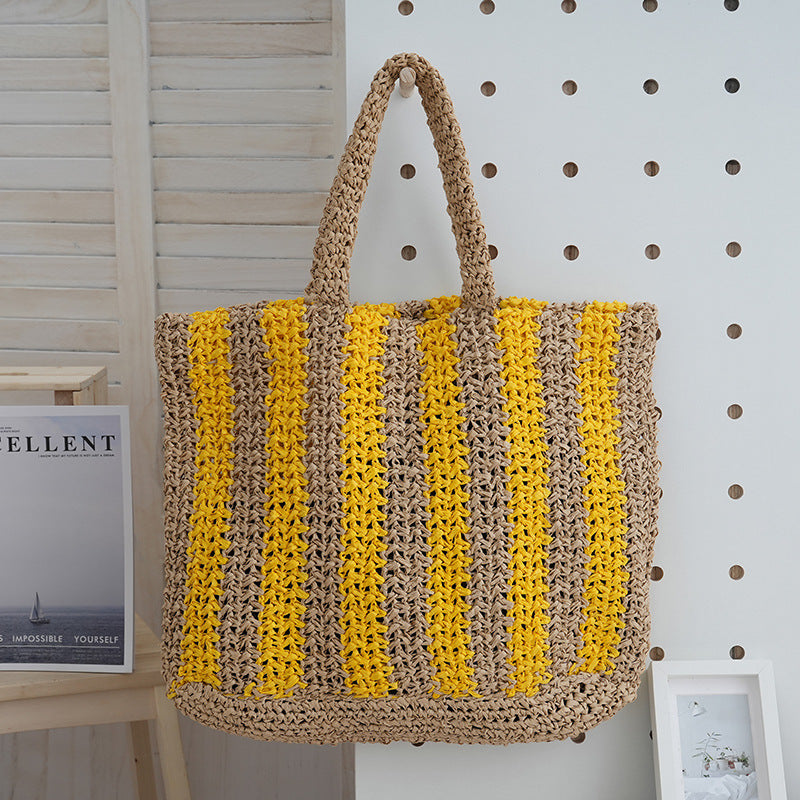 Vertical Stripes Hand-woven Letter Embroidery Fashion Woven Women's Shoulder Bag