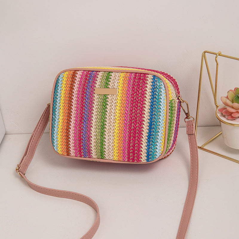Attractive Colorful Straw Woven Versatile Rainbow Bags