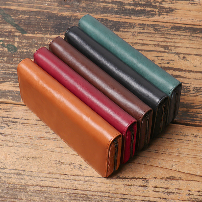 Women's & Men's & Antique Oil Wax Leather Multiple Ladies Wallets
