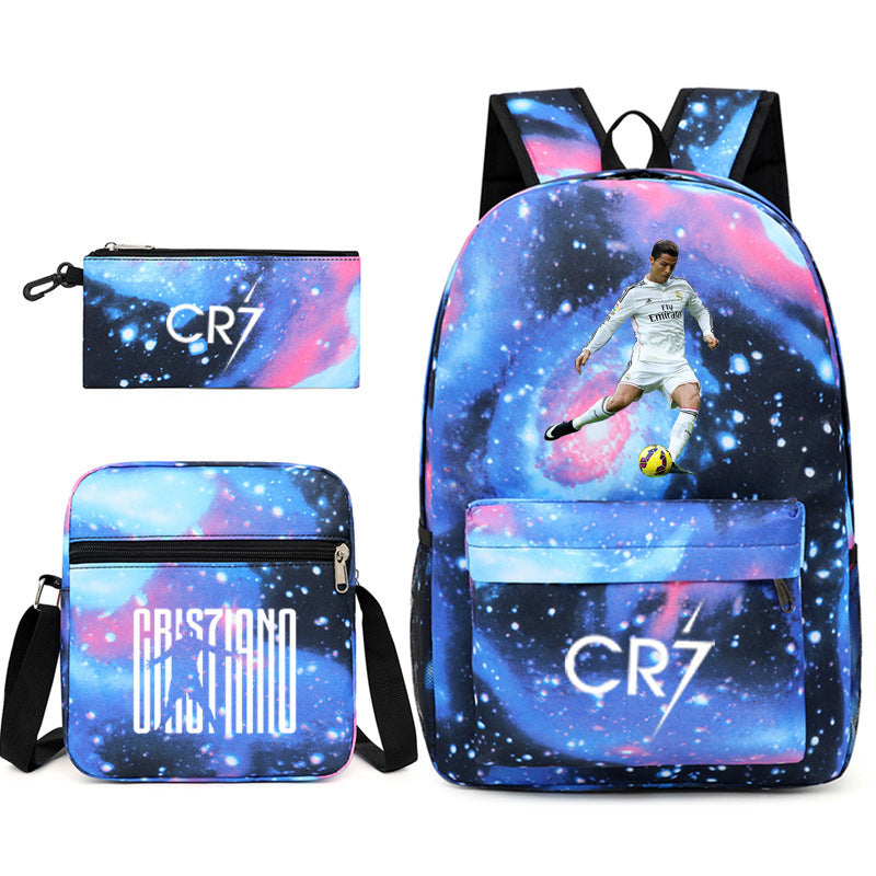 Football Luo Peripheral Printed Three-piece Set Backpacks