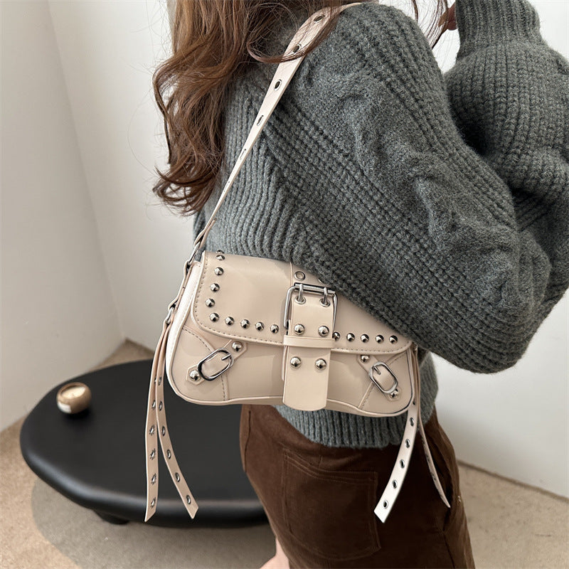 Women's Rivet Leopard Print Personality Design Motorcycle Underarm Women's Shoulder Bag