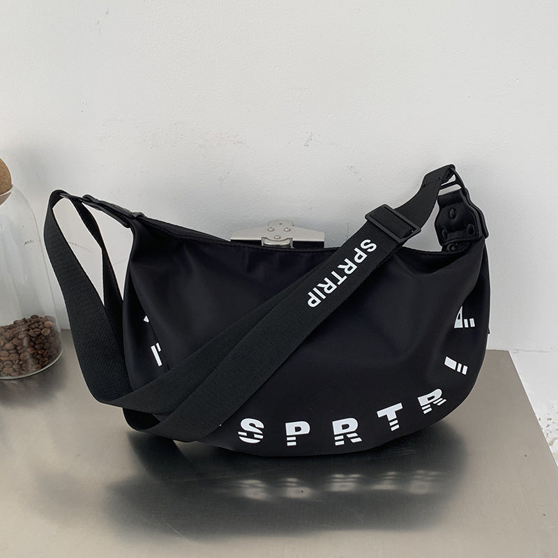 Women's Cloth Simple Letter Wide Straps Large Shoulder Bags