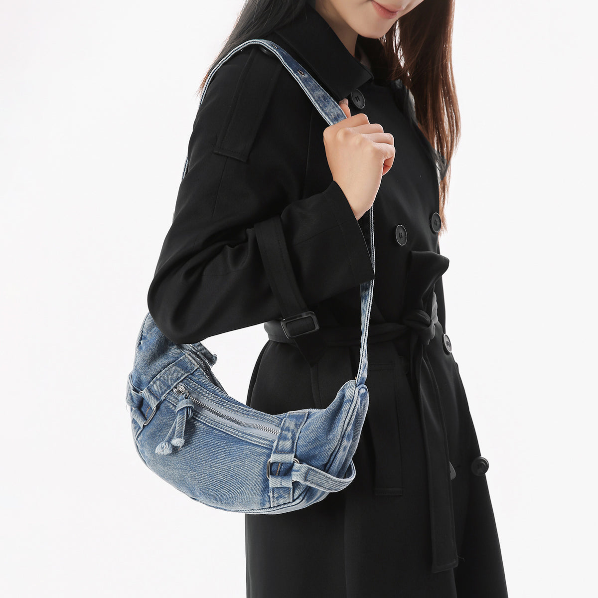 Women's Korean Fashion Dumpling Leisure Washed-out Denim Women's Messenger Bag
