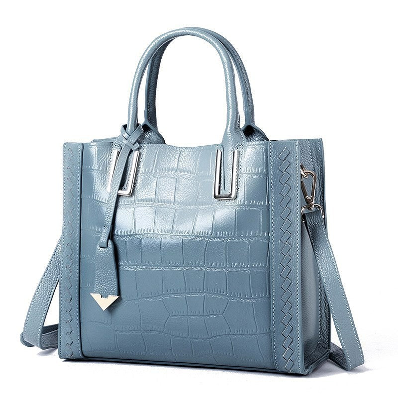 Women's First Layer Cowhide Crocodile Pattern Woven Women's Handbag