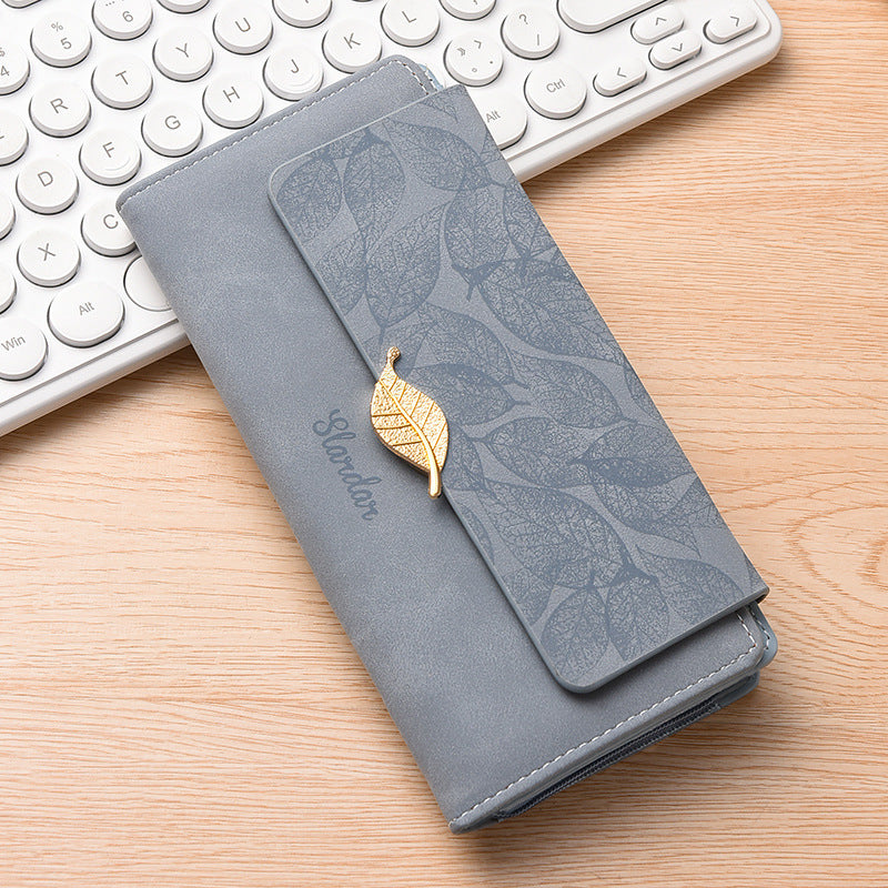 Vintage Frosted Leaf Long Clutch Large Ladies Wallet