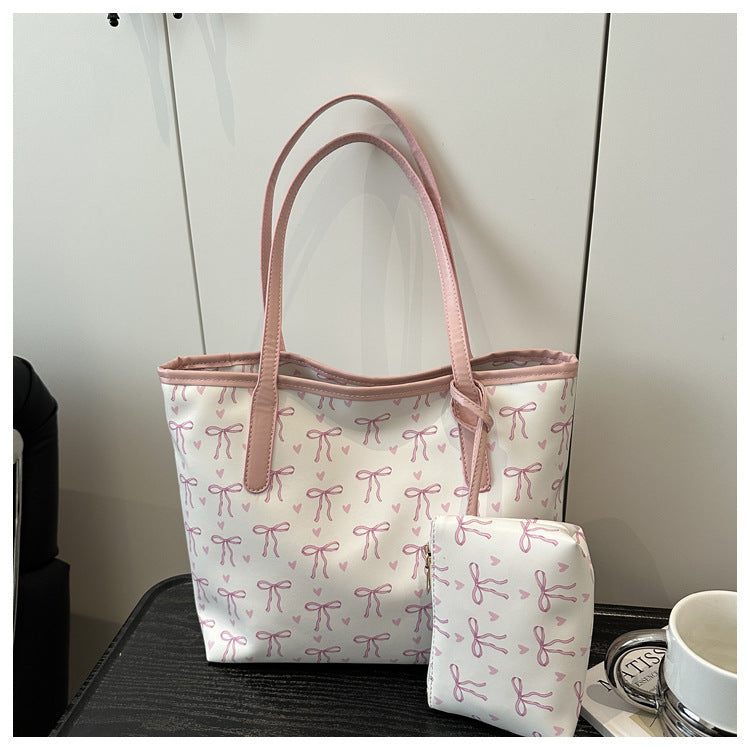 Mori Cute Sweet Fashion Printed Bow Large Capacity Western Tote Bags