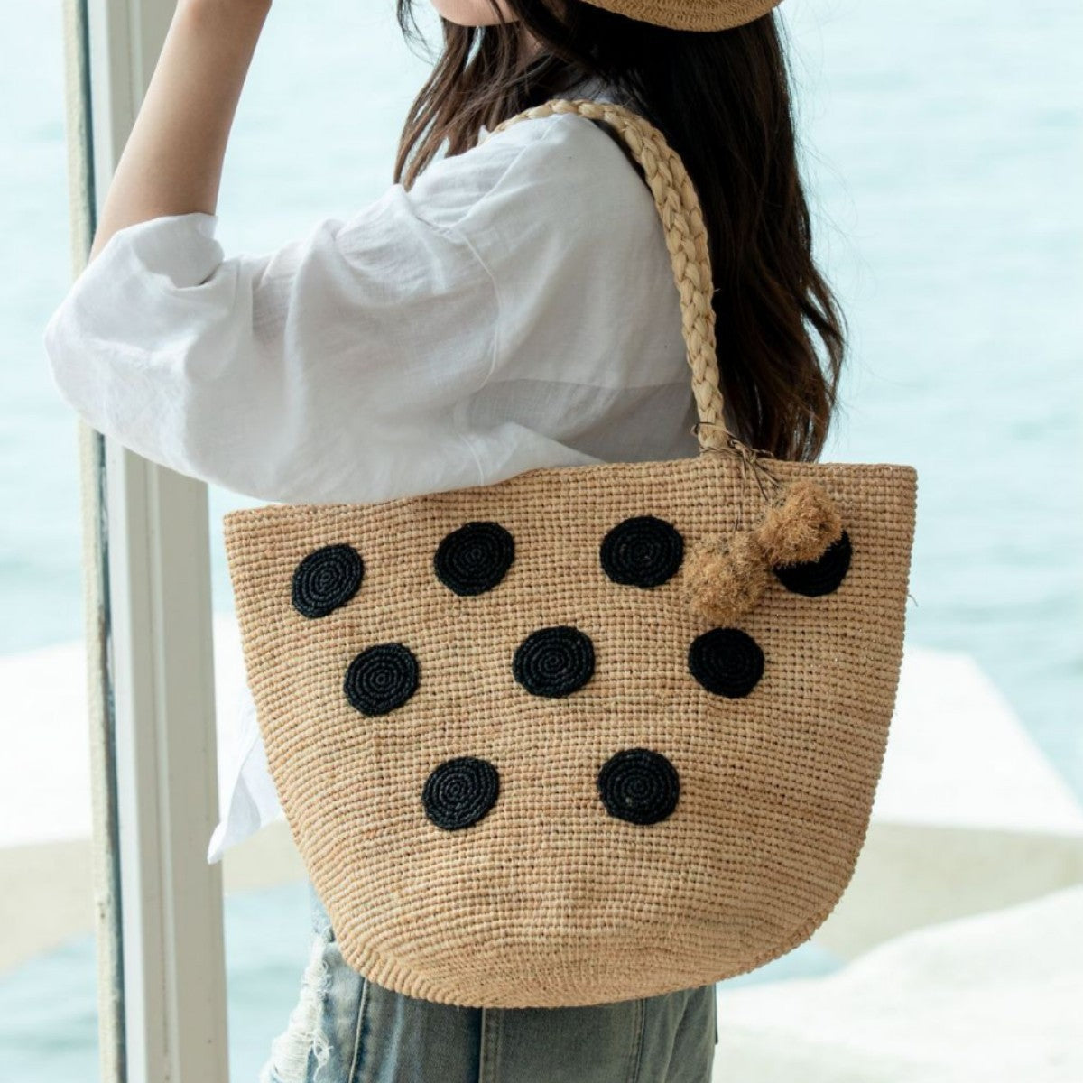 Women's High-grade Raffia Hand-woven Large Capacity Beach Women's Shoulder Bag