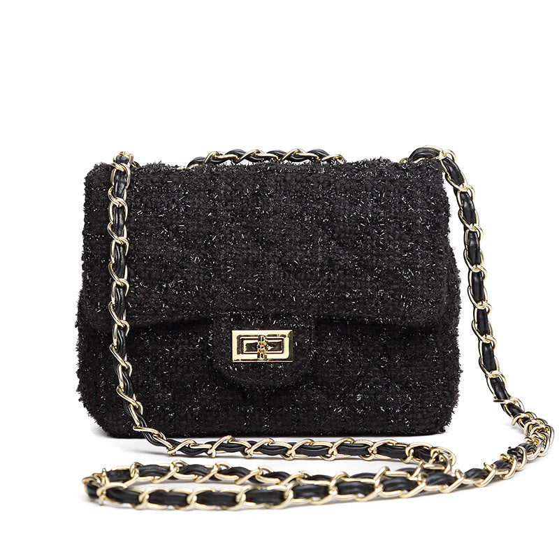 Plaid Colored Wool Classic Style Diamond Chain Crossbody Bags
