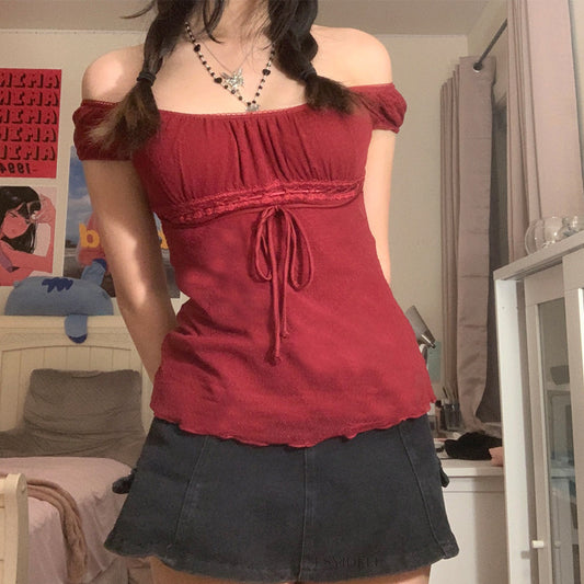 Women's Gauzy Lace Shirt Sexy Temperament Pullover Tops