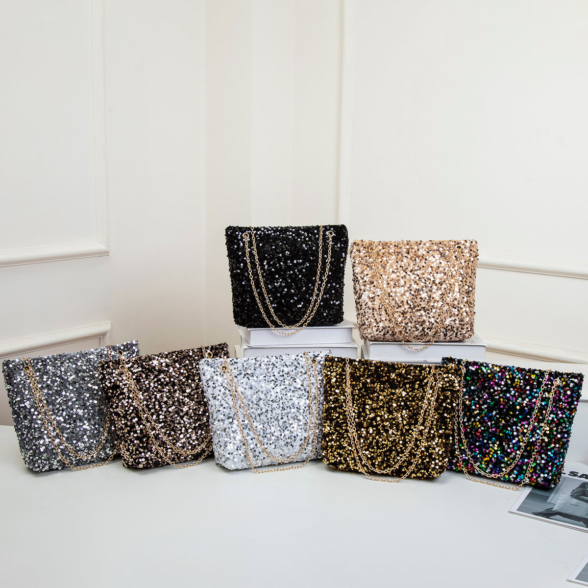 Women's Korean Style Fashionable Sequined High-grade Underarm Chain Large Capacity Bags
