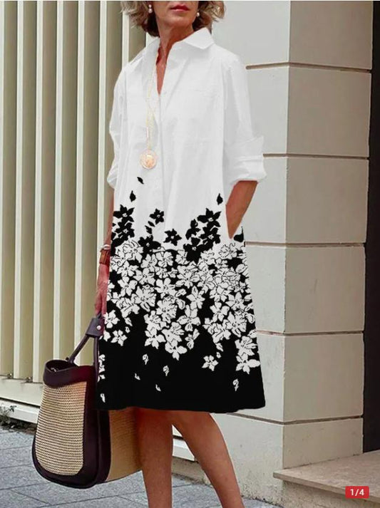 Autumn Print Simple Mid-length Dress Sleeve Dresses
