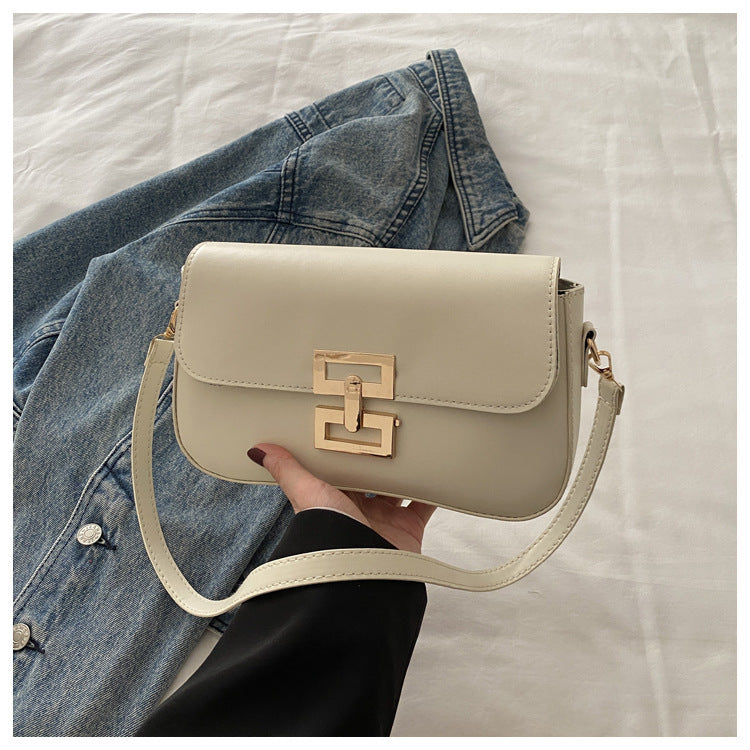 Women's Spring Retro Large Capacity Solid Color Lock