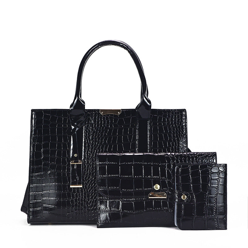 Women's Patent Leather Crocodile Pattern Three-piece Set Mother Women's Handbag