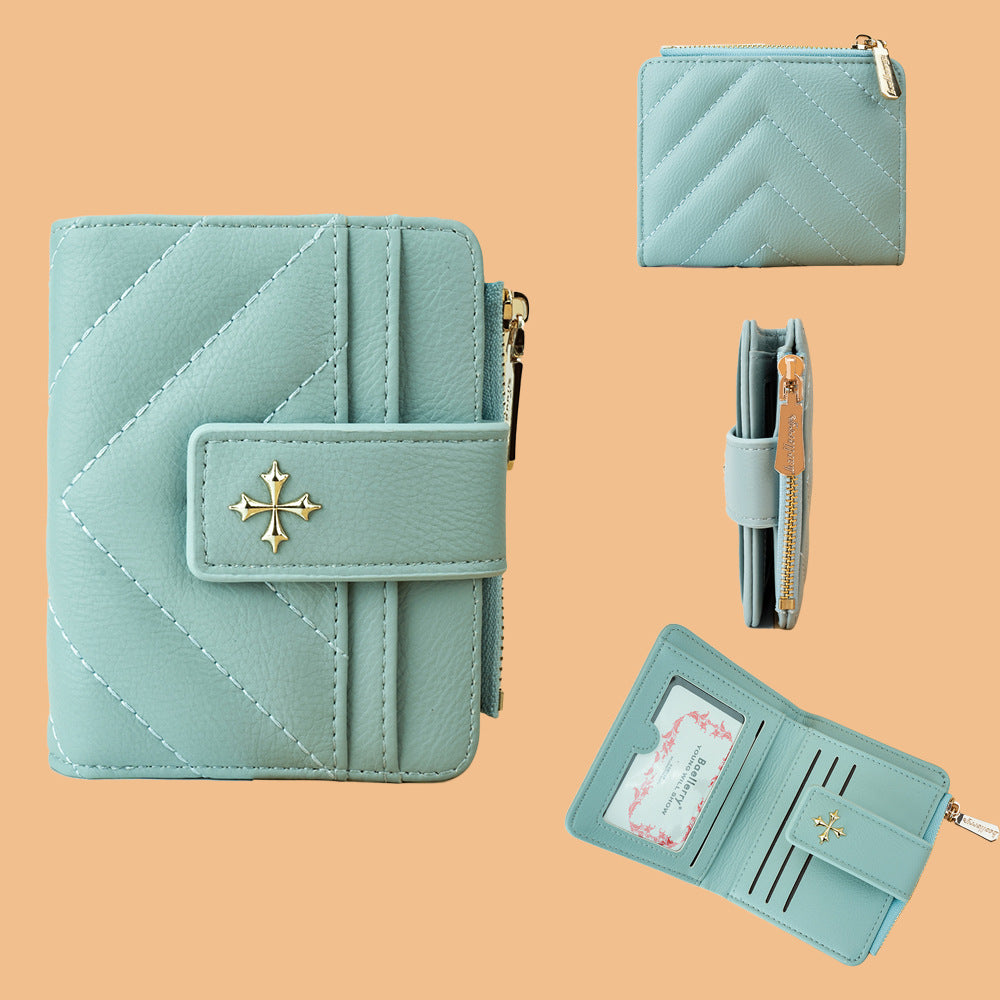 Women's Short Simple Minority Cruciate Flower Hasp Ladies Wallet