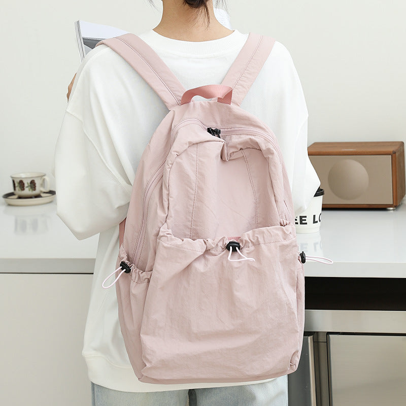 Women's Artistic Nylon Fashionable Pleated Canvas Drawstring Backpacks