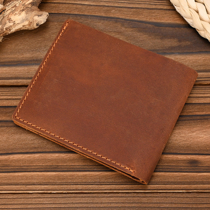 Men's Short Genuine Leather Crazy Horse Clamp First Layer Cowhide Men's Wallet