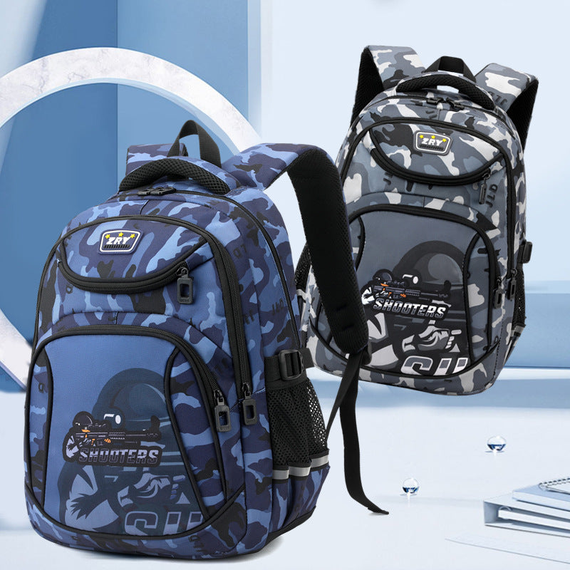 Fish Primary Boys Camouflage Large Capacity Elementary School Students' Schoolbags
