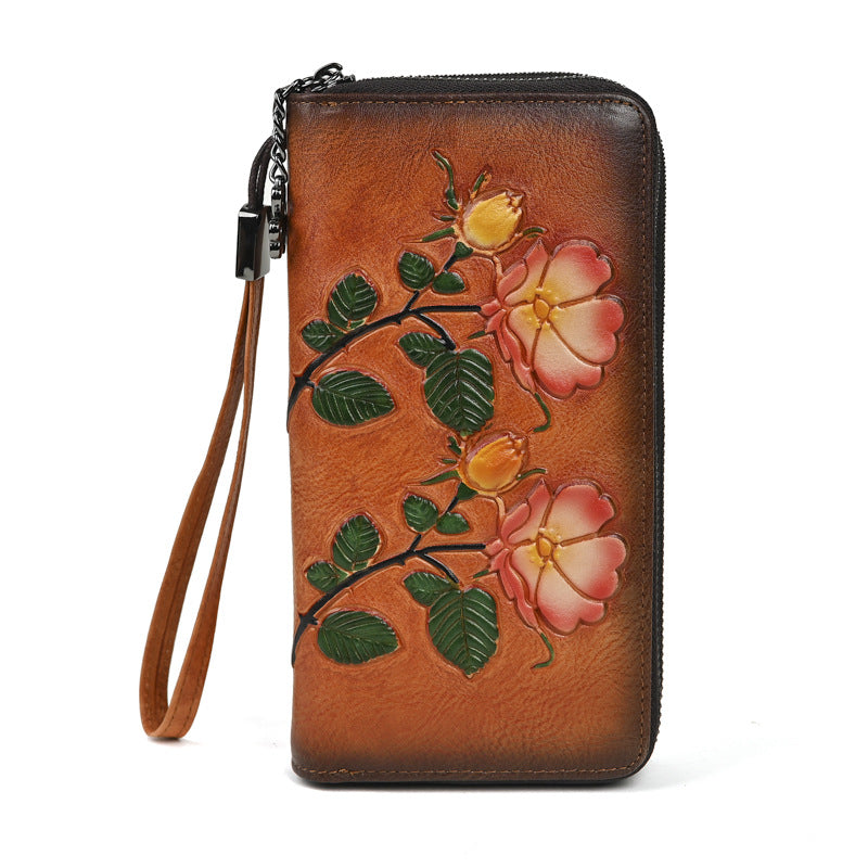Women's Retro Zipper Long Genuine Leather Clutch Multiple Ladies Wallet