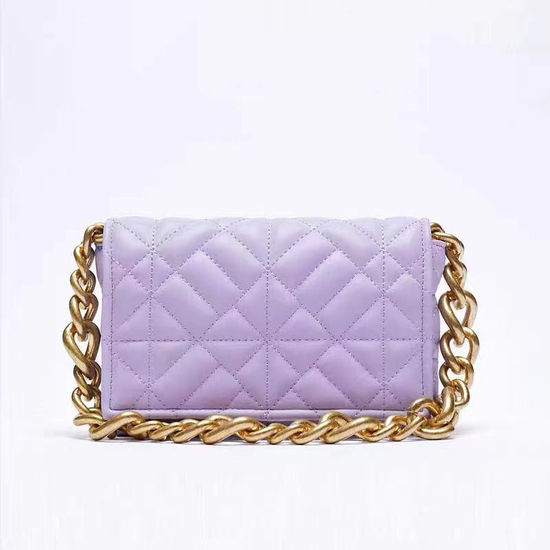 Check Thick Chain Quilted Rice Word Crossbody Bags