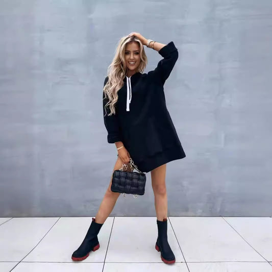 Women's Innovative Solid Color Hooded Mid-length Sweaters