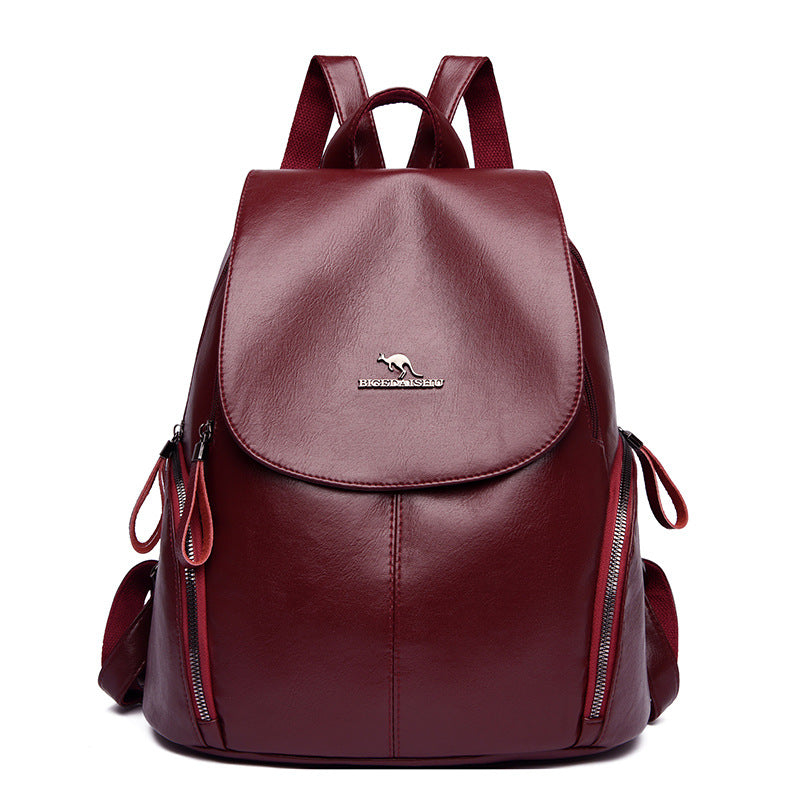 Women's Fashion Large Capacity Soft Leather Simple Backpacks