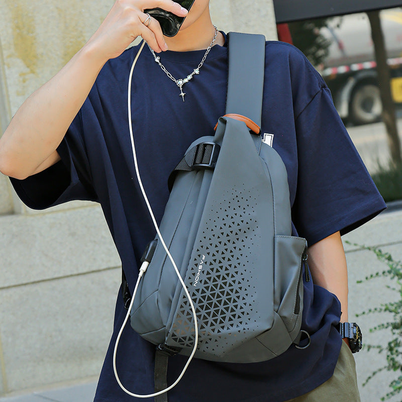 Men's Leisure Large Capacity Male Charging Port Men's Chest Bags