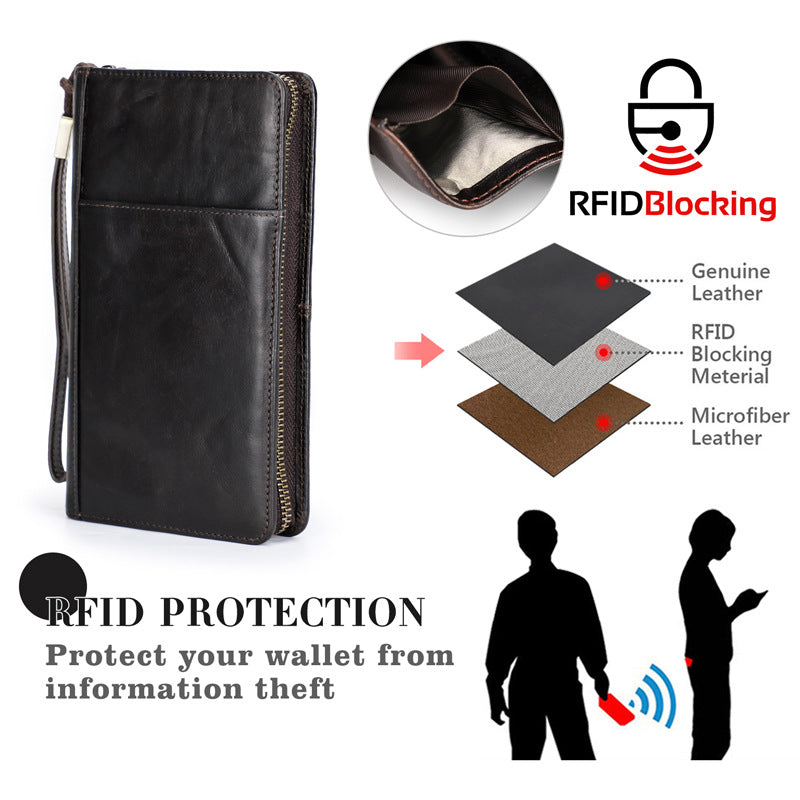 Men's Layer Cowhide Swiping Clutch Multifunctional Zipper Men's Handbags